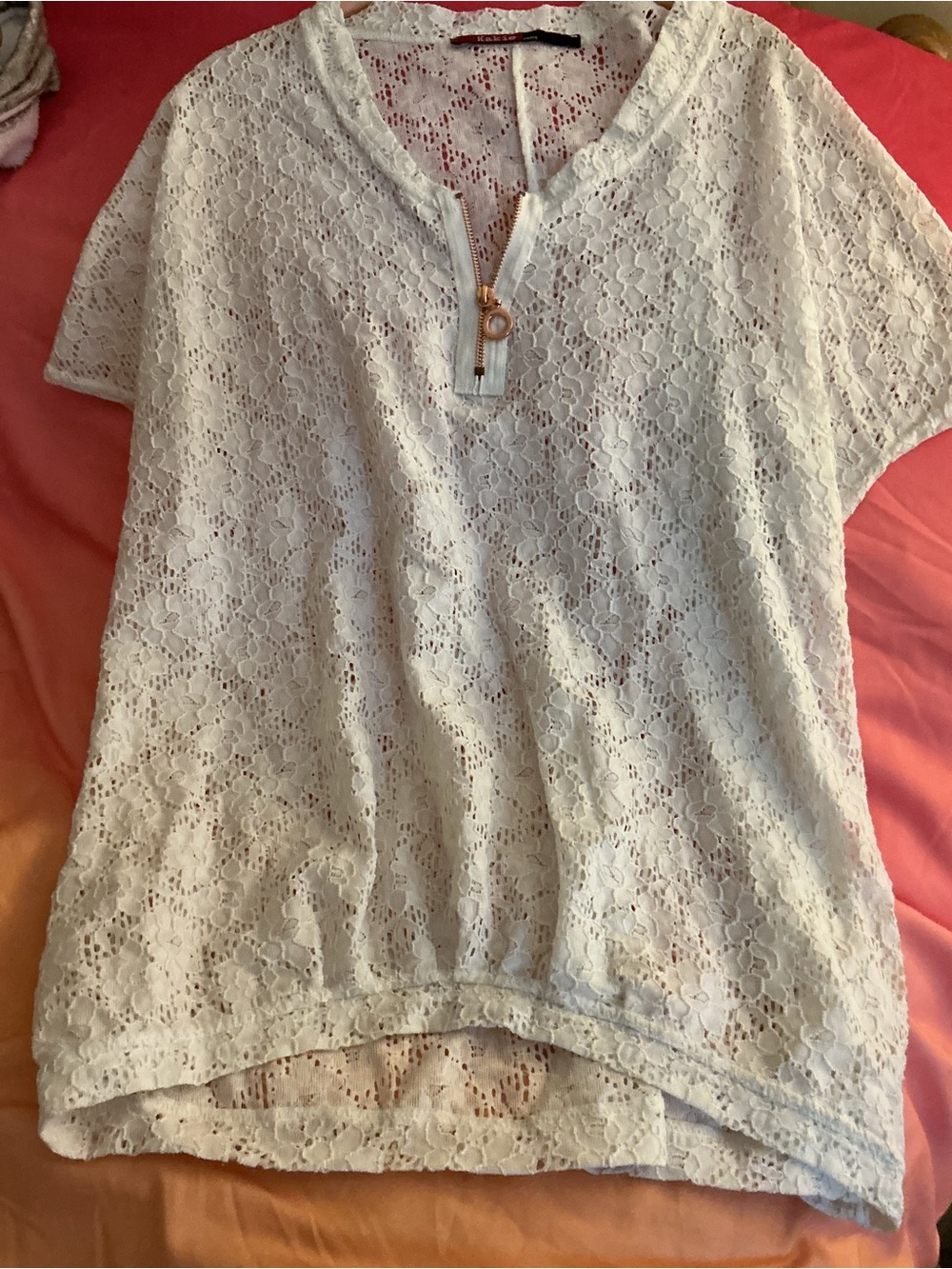 White Lace Eyelet V-Neck Short Sleeve Cover Up Top - T3 or US 8/10